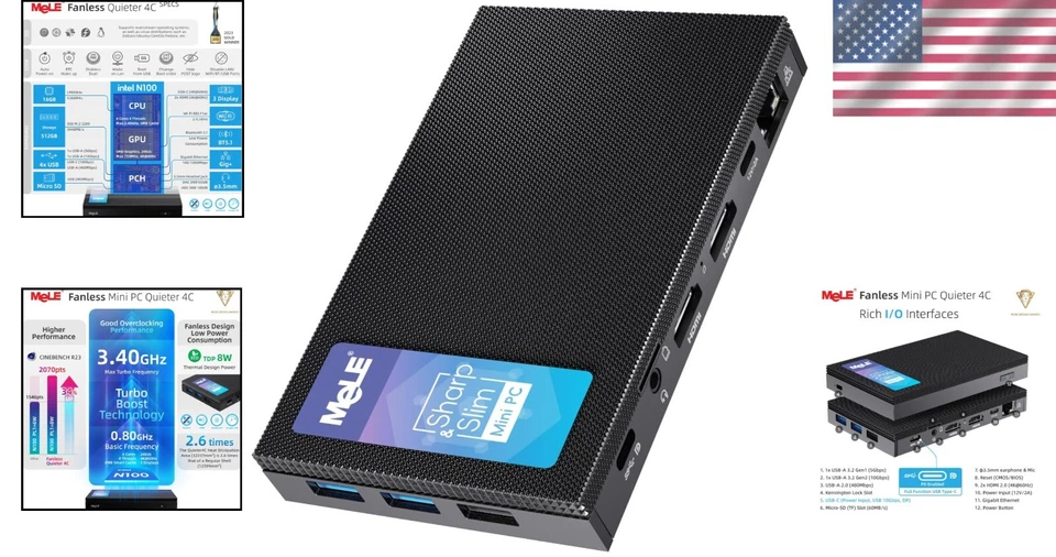 Elegant Fanless Mini PC - 12th Gen N100, 16GB RAM, 512GB SSD for Home & Office - Image 2 of 4