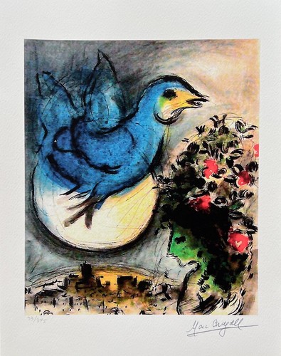 Marc Chagall BLUE BIRD Limited Edition Facsimile Signed Giclee 17" x 12" - Picture 7 of 8