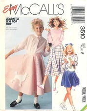 McCalls # 3510 Sewing Pattern Girls Skirt & Applique Size 8 Factory Folded Uncut