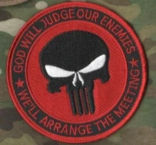 DAESH WHACKER JSOC GREEN BERETS SP OPS velkrö red PATCH: God Judge Enemies Skull