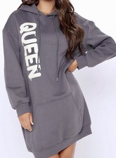 *NWT* Fashion Nova ‘The Queen’ Hoodie Sweatshirt Dress Charcoal Size XS Tall Fit