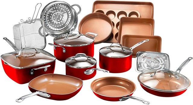 Gotham Steel 20 Piece All in One Kitchen, Nonstick Cookware & Bakeware Set, RED  eBay