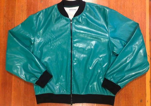 AMERICAN APPAREL Made In USA Turquoise Bomber Jacket w/ ROBOT Back Custom? Sz L - Picture 4 of 11
