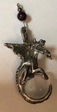 Fire-Breathing Dragon With Crystal Pendant Silver Pewter Tone Mystical