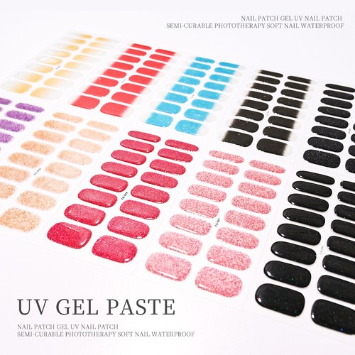 16 Strips Glitter UV Lamp Semi-Cured Gel Nail Sticker Full Cover Wraps Manicure - Picture 11 of 32