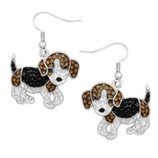 Dog Earrings Gift Puppy Friend Rhinestone Animal Jewelry BLACK SILVER WHITE Gift