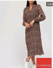 V By Very Plisse Georgette Midi Dress Leopard Print UK 8