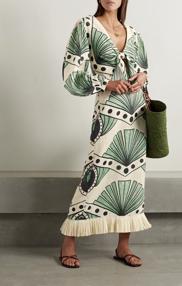 【Johanna Ortiz】プリントリネンミディドレス Johanna Ortiz Linen Floral Cutout Midi Dress Blue