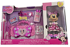 Disney Junior Minnie Mouse Bag Set with Doll Removable Fabric Skirt 7 Pieces