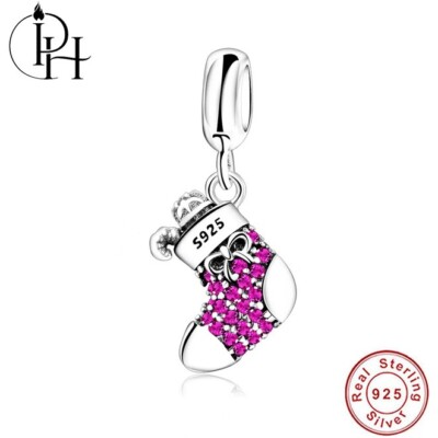 Weihnachtsstrumpf Socke Charm 925 Sterling Silber festlich Armband Hänger Geschenk