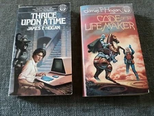 James P. Hogan, Thrice Upon A Time &  Code Of The Lifemaker, Del Rey SF PB, Good