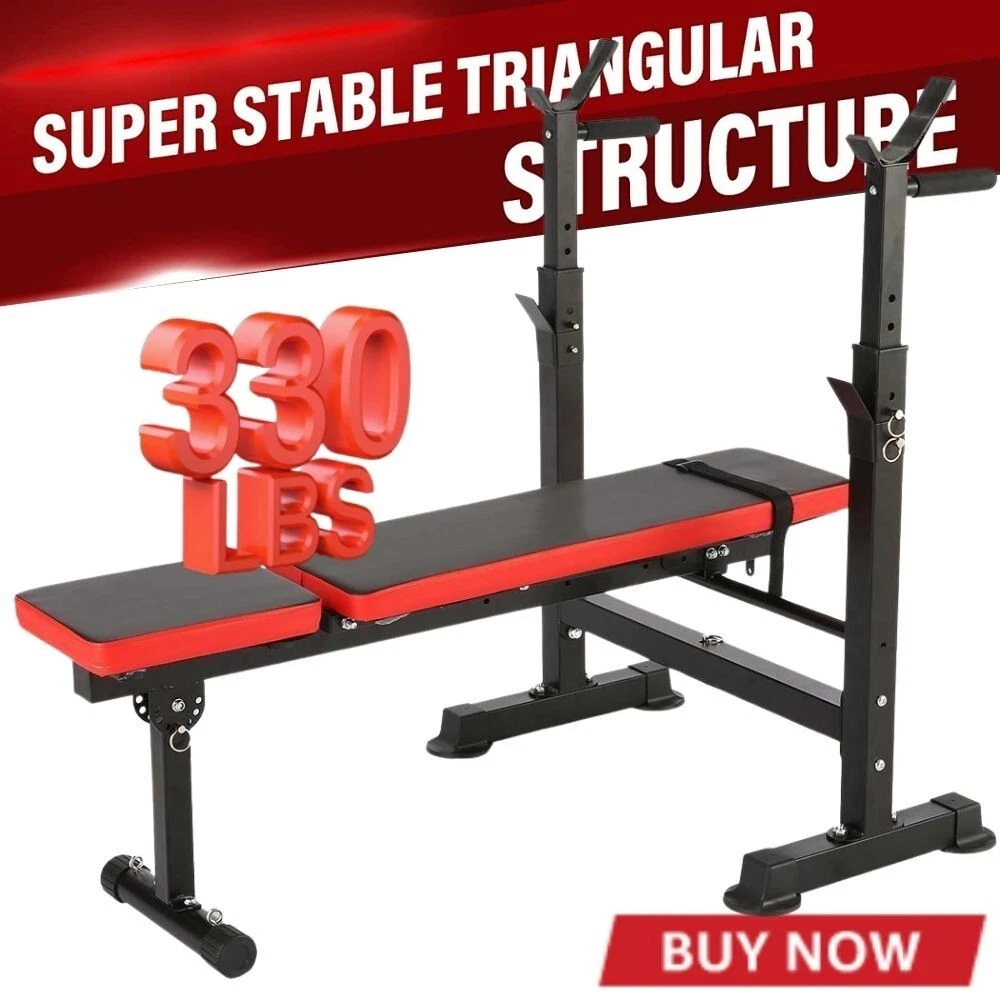 Adjustable Weight Bench Folding Bench Press w Barbell Rack Full