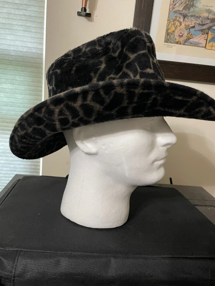 Sombrero de Vaquero Eric Javits Vintage Estampado de Leopardo EE. UU. 90 Lana Fieltro Squishee Talla 7 Foto 2 de 4