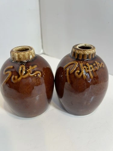 Vintage Hull Drip Glaze Brown Salt And Pepper Set