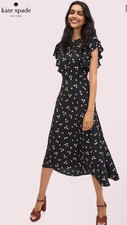 Kate Spade Ditsy Begonia Black  Pink Floral Maxi Dress Women  s 10 NWOT