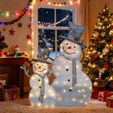 Set of 2 Lighted Christmas Snowman 2D with Top Hat for Christmas Holiday Decor
