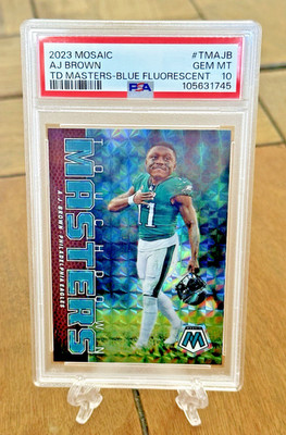 2023 Mosiac Aj Brown TD Blue Másters Fluorescent /15 PSA10