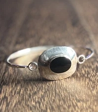Vintage Boma Signed Sterling Silver Black Onyx Modernist Cuff Clasp Bracelet 7”