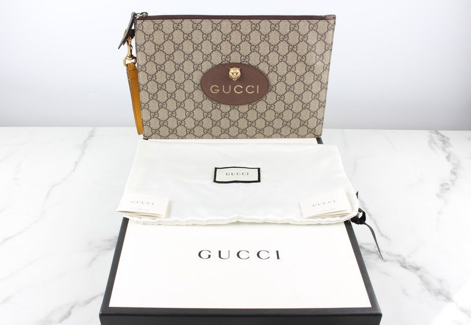 Gucci GG Supreme Jaguar Gold-tone Clutch Bag 12345 71358965 Gucci GG Supreme Jaguar Gold-tone Clutch Bag 12345 71358965