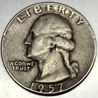 1957 D Washington 90% Silver Quarter Circulated Condition 25c US Coin - 2791