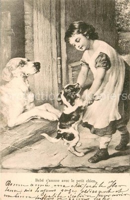 HUNDE dogs chiens-- Bebe samuse avee le pitit chien