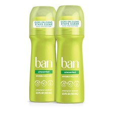 Ban Original Unscented 24-hour Invisible Antiperspirant, Roll-on, 3.5 oz, 2 Pack