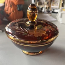 Vintage Egermann Bohemian 24K Plated Covered candy Dish