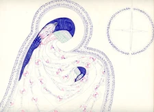 Vintage Folk / Outsider Art Ceremonial Figure Drawing on Board Native American