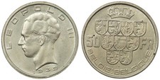 Belgium - 50 Francs 1939 - Leopold III, Silver