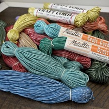 VTG Metallic Craft Cord Lot of 21 Crocheting Beading Macrame Projects Green Blue