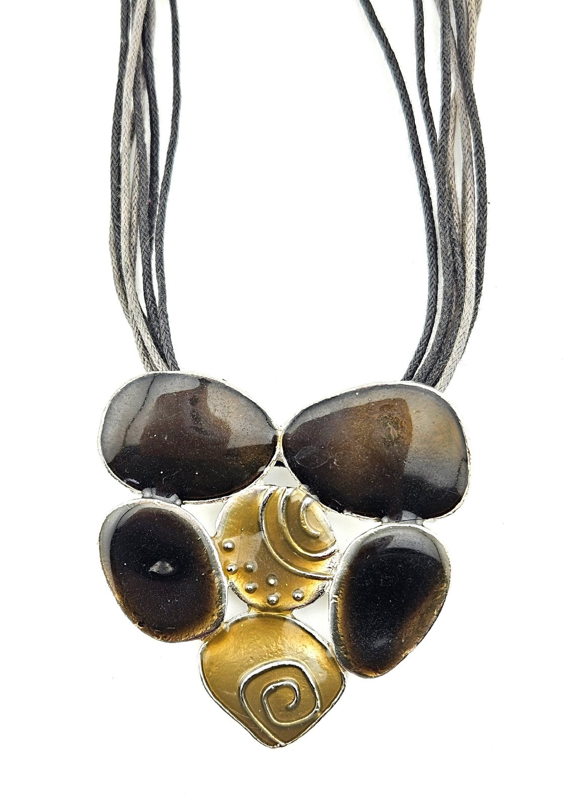 Statement Necklace Triangle Shaped Pendant 6 Brow… - image 1