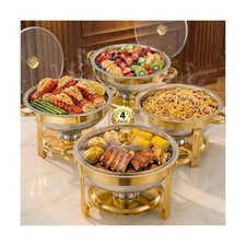 Chafing Dishes for Buffet,4 Pack 5QT Round Chafing Dishes for Buffet, Gold an...