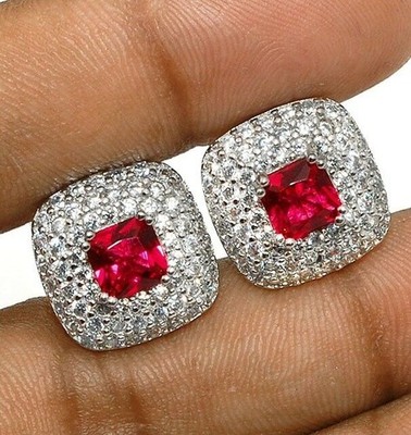 2 kt wärmebehandelter Rubellit 925 massiv Sterlingsilber Ohrringe Schmuck YB3-2