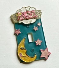 Vintage Claire's Angel Enamel Glitter Light Switch Cover Plate Y2K 90s Star Moon