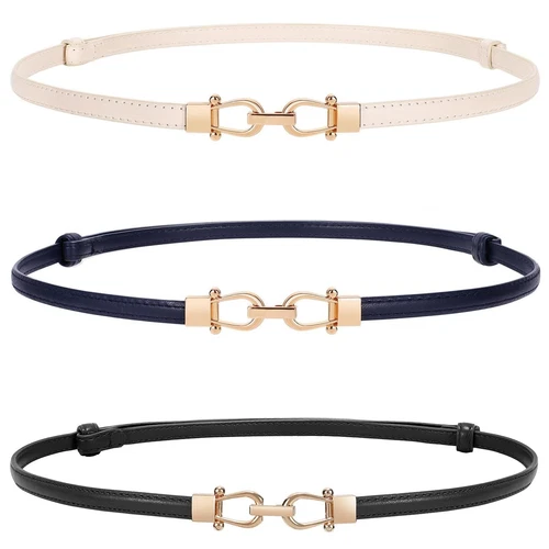 Women 3 Pack Skinny Belt for Dress,Thin Waist Belt - Adjustable Leather Belt ... - Picture 1 of 6