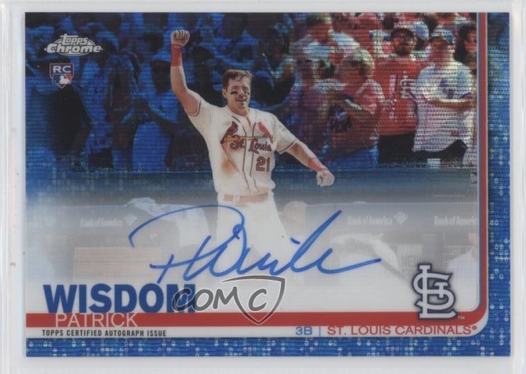2019 Topps Chrome Rookie Blue Wave Refractor 23/150 Patrick Wisdom Auto 1g39