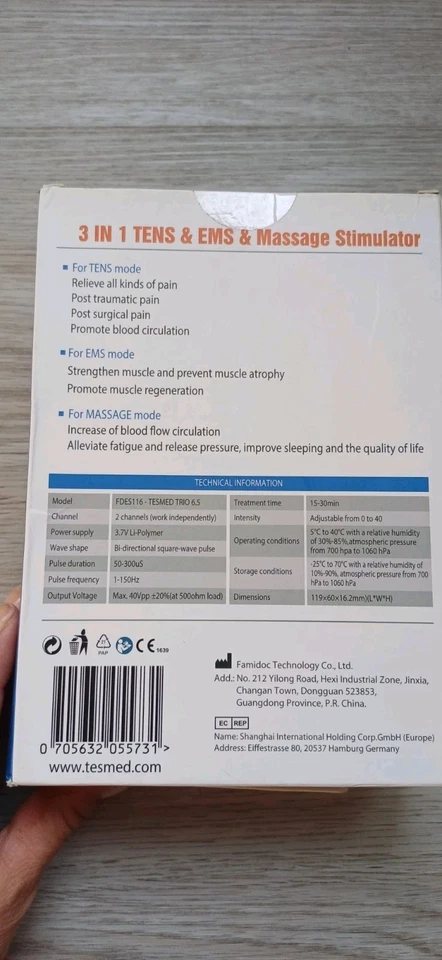 TESMED TRIO 6.5 elettrostimolatore 2 canali con 4 elettrodi- tens- ems-massaggio - Immagine 4 di 4