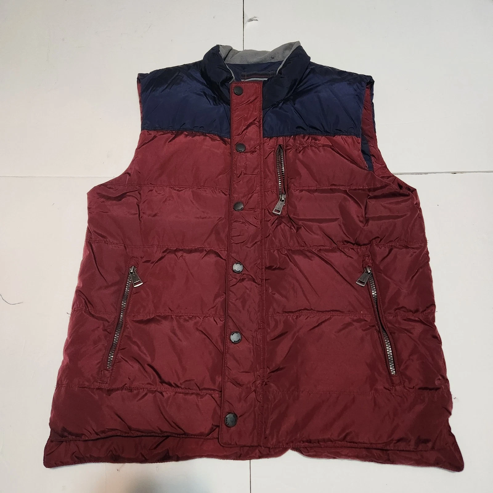 Orvis Puffer Vest Men's M Full Zip Blue Red Outdoors Fly Fishing Trout Salmon