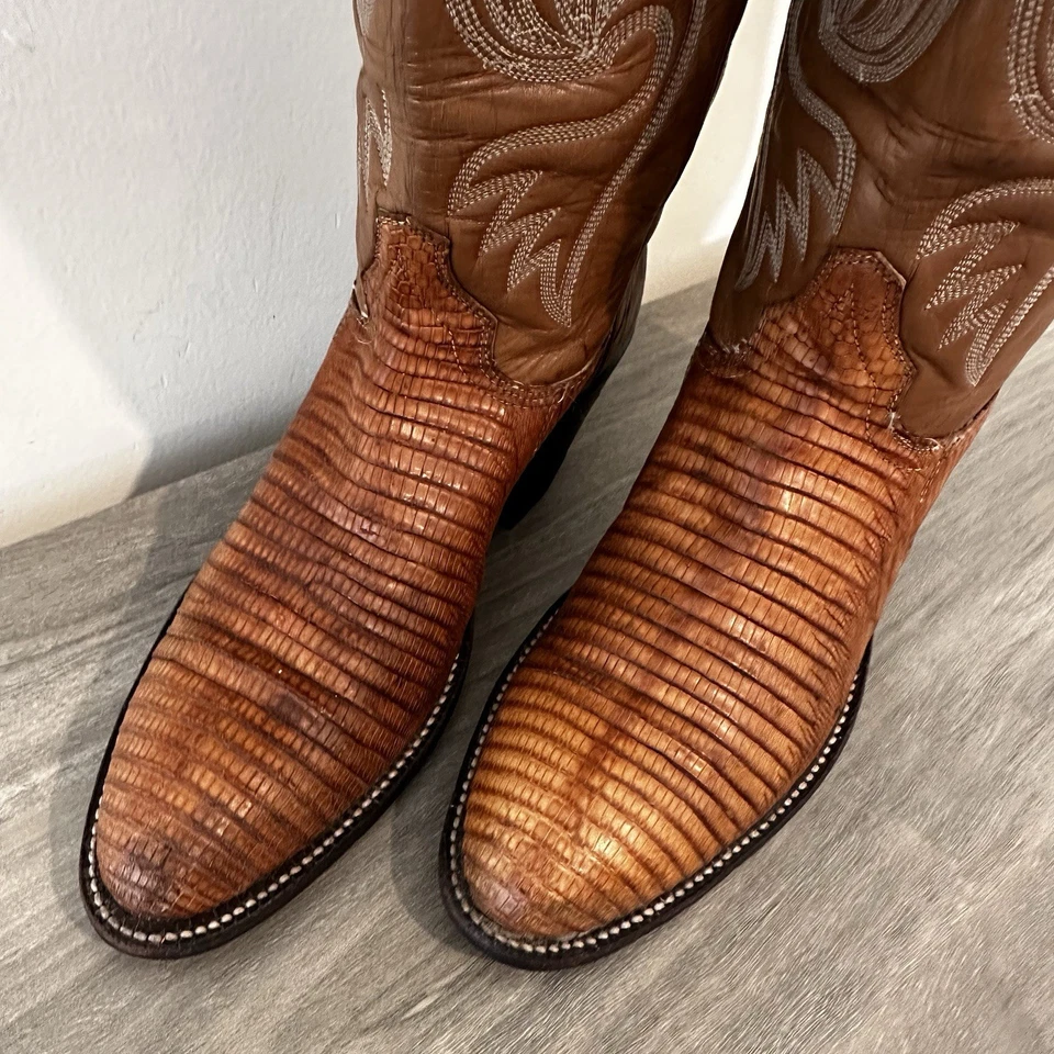 Vintage RARE Tony Lama BLACK / Gold Label Lizard Women's Leather Boots Sz 5A USA - Image 2 of 4