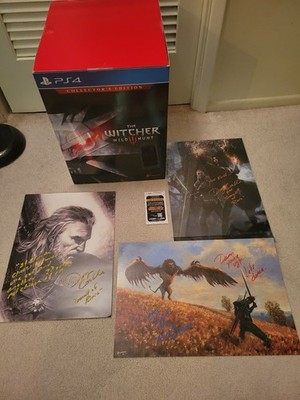 Witcher 3 Collector s Edition Signed Doug Cockle Statue + 3 Posters Lot