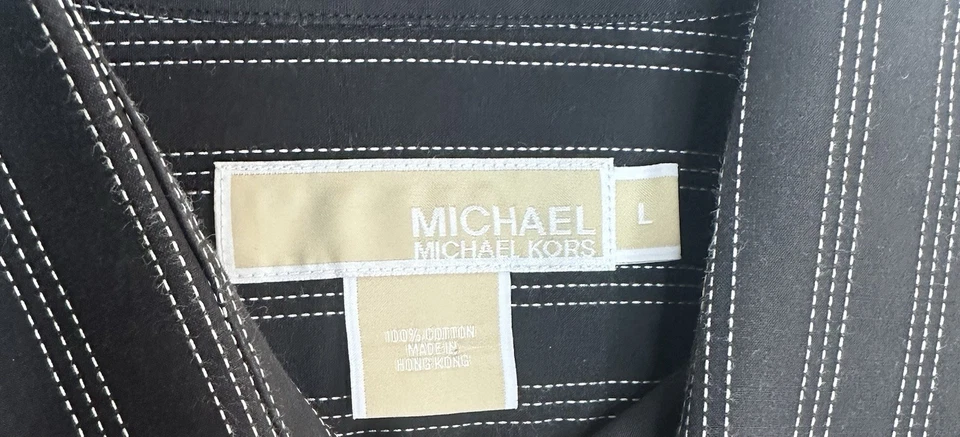 Camisa de vestir grande Michael Michael Kors para hombre negra blanca a rayas 100 % algodón Foto 3 de 4