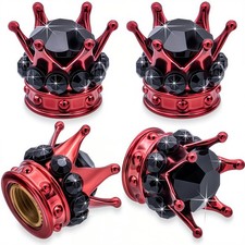 Meajoo 4pcs Crown Bling Tire Stem Valve Caps 15mm X 13mm Red Black