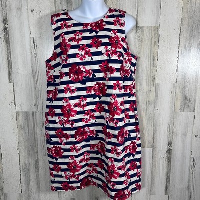 Tabitha Webb Navy White Stripe Floral Dress   Magenta Pink Print   Size 12 NWT