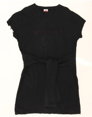 Ellesse Damen grafisches T-Shirt-Kleid US 6 Medium schwarz Baumwolle CQ90