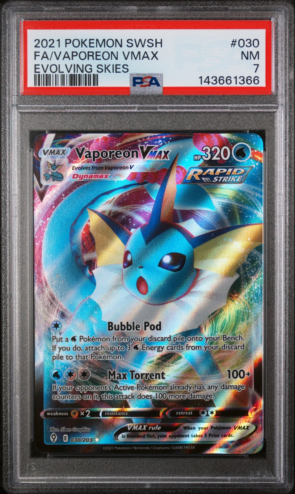 Vaporeon Vmax 030/203 Evolving Skies Pokemon PSA 7
