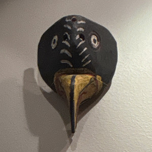 Mexican Hand Carved Bird Mask Wall Hanging Decor Black Yellow Beak