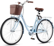 Secondhand 24 in Beach Cruiser Bike for Women, 1 Speed with Front Basket & Rack