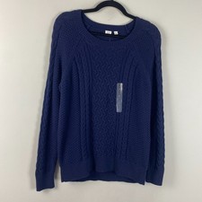 GAP Cable-Knit Crewneck Pullover Sweater Size Medium Navy Blue Cotton