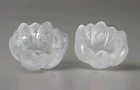 Pair 2 Fenton Water Lily Lotus Votive Candle Frosted Glass Flower Bowl Dish
