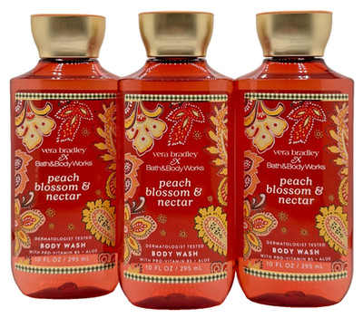 NEW Bath & Body Works Lot of 3 Bottles Vera Bradley Peach Blossom Nectar Wash 10